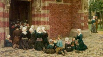 High Mass At A Fishing Village On The Zuyder Zee, Holland Artwork by Sir George Clausen