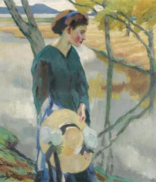 Girl with a Straw Hat Artwork by Edward Cucuel