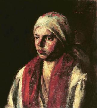 Girl with Red Kerchief Artwork by Jozsef Koszta