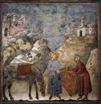 Legend Of St Francis: 2. St Francis Giving His Mantle To A Poor Man (upper Church, San Francesco, Assisi) Artwork by Giotto di Bondone