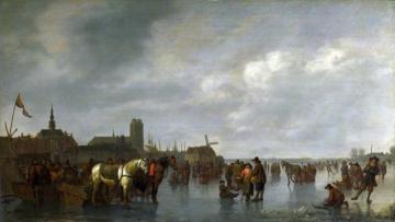 Scene on the Ice outside Dordrecht Artwork by Abraham van Calraet
