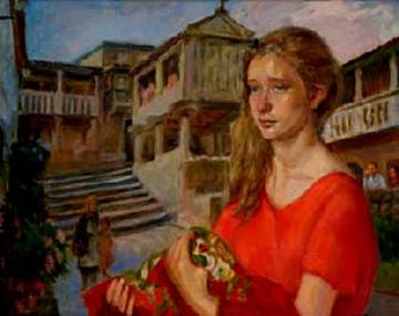 Mujer Con Vestido Rojo Artwork by Fernando Alvarez Sotomayor