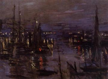 The Port of Le Havre, Night Effect Artwork by Claude Oscar Monet