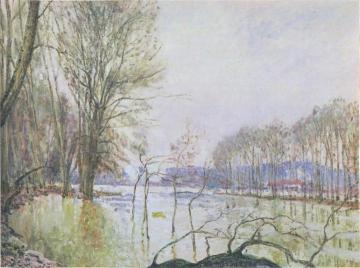 The Banks of the Seine in Autumn - flood Artwork by Alfred Sisley