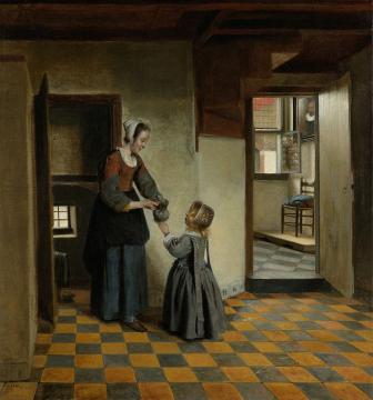 A Woman with a Child in a Pantry Artwork by Pieter de Hooch