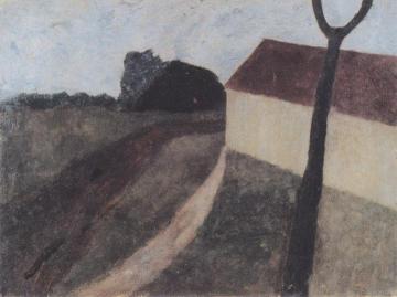Twilight landscape with house and fork Artwork by Paula Modersohn-Becker