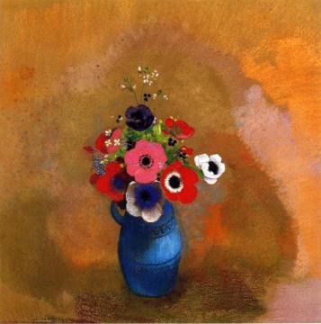 Anemonies in a Blue Vase Artwork by Odilon Redon