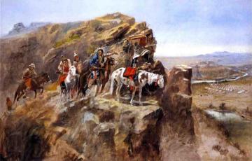 Indians on a Bluff Surveying General Miles' Troops Artwork by Charles Marion Russell