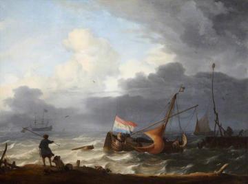 A Squall: A Lugger Running into Harbour Artwork by Ludolf Bakhuizen