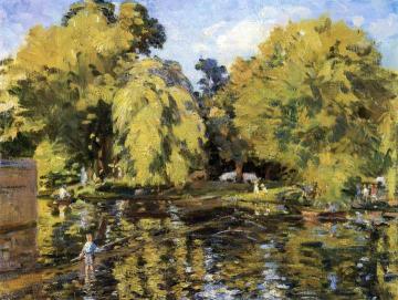 Children Playing in the Water at Wilton, England Artwork by Wilfred Gabriel De Glehn