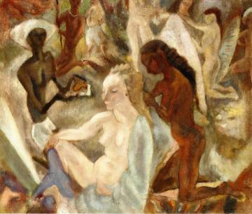 Mulatress Fixing a Blond's Hair Artwork by Jules Pascin