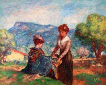 Woman Picking Flowers Artwork by Georges D'espagnat