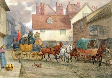 The London to York Stagecoach on a Cobbled Street Artwork by George Goodwin Kilburne