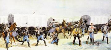 Attach On The Supply Train Artwork by Frederic Remington