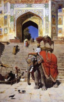 Royal Elephant at the Gateway to the Jami Masjid, Mathura Artwork by Edwin Lord Weeks