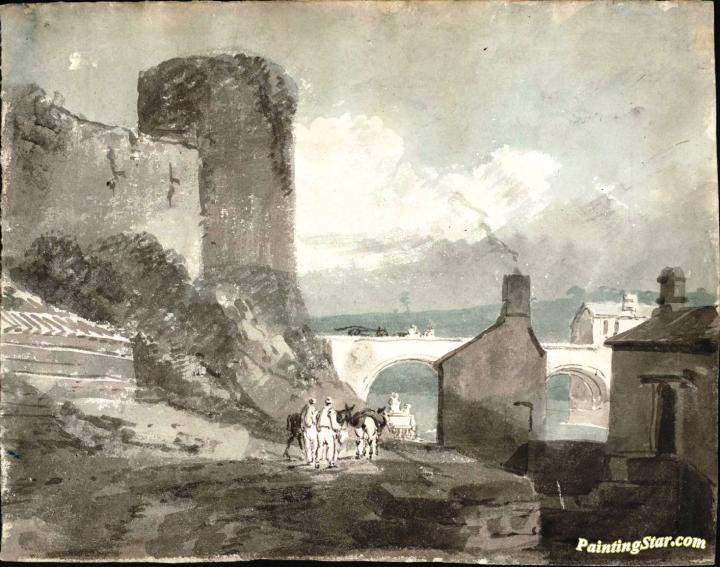 A Road with Houses and a Bridge over a River beneath the Walls of a Castle Artwork by Joseph Mallord William Turner