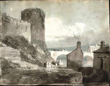 A Road with Houses and a Bridge over a River beneath the Walls of a Castle Artwork by Joseph Mallord William Turner