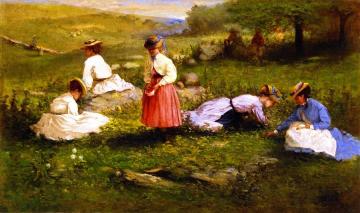 Young Girls Picking Flowers Artwork by Gilberg Burling