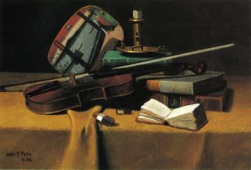 Violin, Fan And Books Artwork by John Frederick Peto