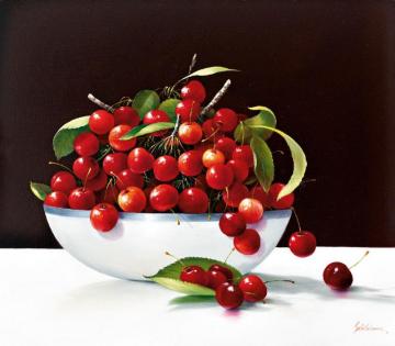 Cherries In A Bowl Artwork by Heinz Scholnhammer