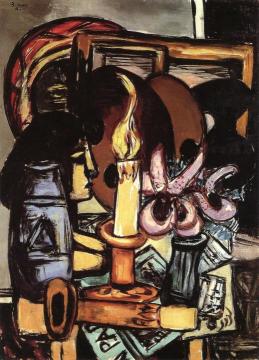 Woman in Front of a Mirror with Orchids Artwork by Max Beckmann