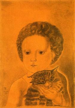 Little Girl with a Cat Artwork by Tsuguharu Foujita