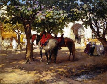 Outside A Cafe In Biskra Artwork by Frederick Arthur Bridgman