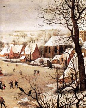 Winter Landscape with Skaters and a Bird Trap (detail) Artwork by Pieter Bruegel the Elder