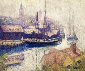 Foggy Day, Gloucester Harbor Artwork by Richard Haley Lever