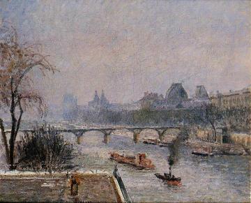 The Louvre - Morning, Snow Effect Artwork by Camille Pissarro