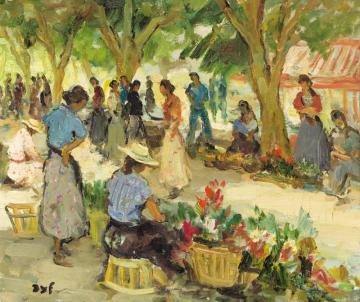 Flower Market In Cannes Artwork by Marcel Dyf