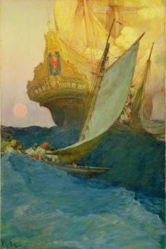 An Attack On A Galleon Artwork by Howard Pyle