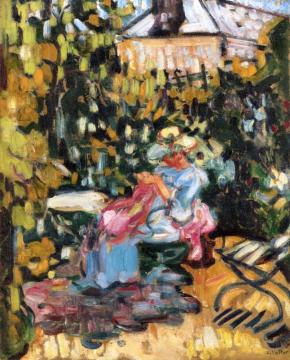 Woman Sewing In The Garden Artwork by Louis Valtat