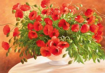 Poppies In Vase Artwork by Heinz Scholnhammer