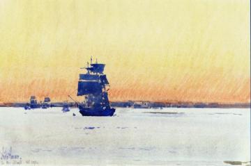 Sailing Ship Locked in Ice Artwork by Frederick Childe Hassam