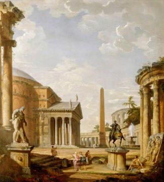 Roman Landscape with the Pantheon Artwork by Giovanni Paolo Pannini