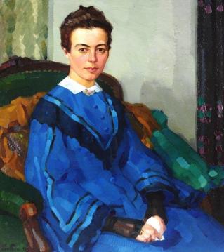 Portrait of a Lady in a Blue Dress Artwork by Leo Putz
