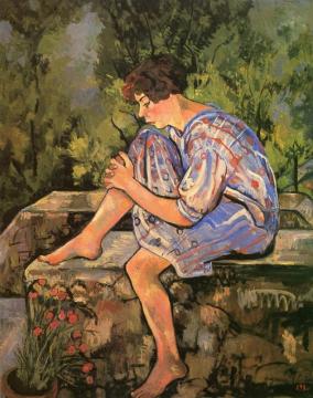 Young Woman Seated On A Low Wall Artwork by Suzanne Valadon