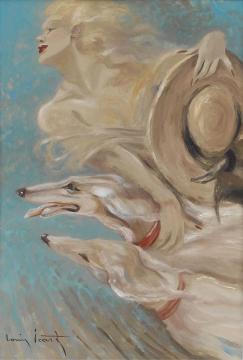 Lady With Two Dogs Artwork by Louis Icart