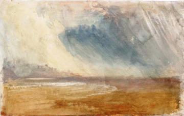 Rain Clouds Sweeping over a Beach, possibly near Dunstanbrough Castle Artwork by Joseph Mallord William Turner