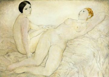 Two Friends (youki And Mado) Artwork by Tsuguharu Foujita