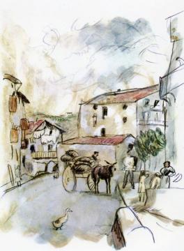 Village Scene Artwork by Jules Pascin