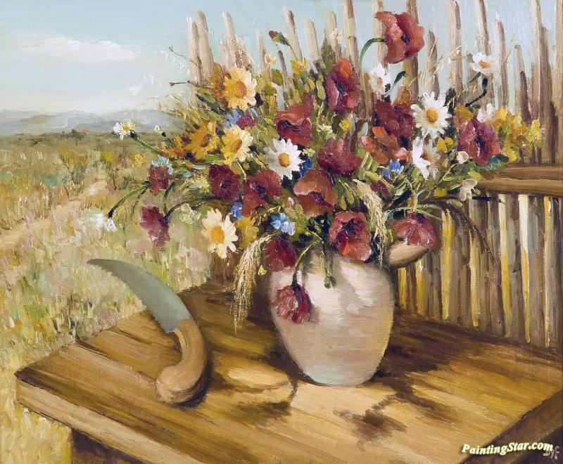 Bouquet Of Flowers In A Landscape Artwork by Marcel Dyf