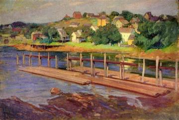 Small Boat Landing Artwork by Frank Duveneck