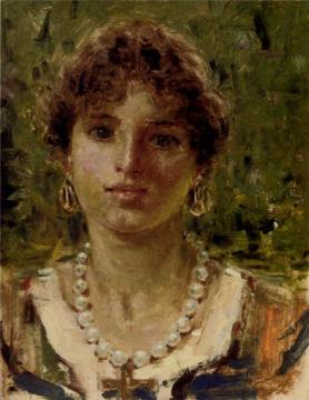 Portrait Of A Girl Wearing A Pearl Necklace Artwork by Francesco Paolo Michetti