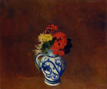 Flowers In A Vase With Blue Decoration Artwork by Odilon Redon