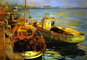 San Pedro Fishing Boats Artwork by Franz Bischoff