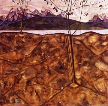River Landscape Artwork by Egon Schiele