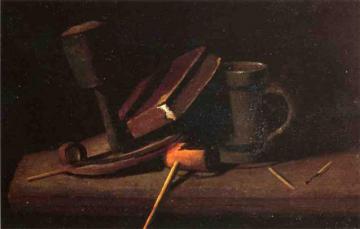Still Life With Lamp, Pipe, Matches, Book And Mug Artwork by John Frederick Peto