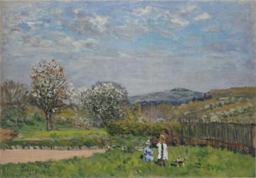 Children Playing in the Fields Artwork by Alfred Sisley
